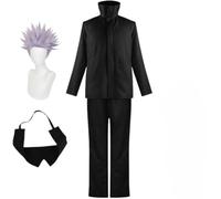 BELEB Anime Satoru Gojo Cosplay Costume Uniforme Tenue Noire Costume De Fête D'halloween Avec Perruque (with Wig,XL)
