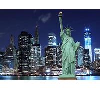 BELECO 1.5x1m Tissu Statue de la Liberté Toile de Fond New York City Nuit Paysage Urbain New York Skyline Fond NYC Décorations de Fête Bannière Anniversaire Photo