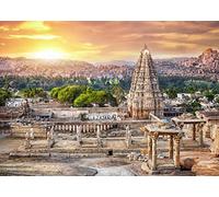 BELECO 1.5x1m Tissu Virupaksha Temple Vue Indienne Toile de Fond Hemakuta Hill au Coucher du Soleil Civilisation Ancienne Histoire Ruines Architecture Fond Indien Landmark Tourisme Photo Studio