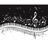 BELECO 1.5x1m Toile Fond Tissu Piano Musique Note Clés Noir Blanc Photographie Clavier Thème Anniversaire Fête Décoration Bannière Youtube Vidéo Accessoire Papier Peint