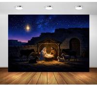 BELECO 1.8x1.2m Toile de Fond crèche Nativité étoile de Bethléem | Sainte Famille Marie Joseph enfant Jésus et étable fond photo pour fête de Noël religieuse et accessoires photo