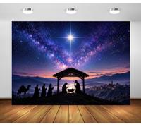 BELECO 1.8x1.8m Toile de Fond Nativité de Noël étoile de Bethléem | Ciel étoilé Nativité Rois mages et naissance de Jésus fond photo pour fête de Noël religieuse et accessoires photo