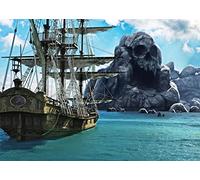 BELECO 2.1x1.5m Tissu Pirate Crâne Île Toile de Fond Bateau Pirate Croisière Mer des Caraïbes Océan Monstre Rock Pirates Fond Enfants Garçons Pirate Thème Anniversaire Toile de Fond Décor de Fête