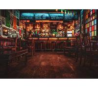 BELECO 2.1x1.5m Tissu Pub Irlandais Toile de Fond Irlande Temple Bar, Bar Irlandais Café Restaurant Boissons Alcool Whisky Vin Fond Saint Patrick Décorations de Fête Irlandaise Photo Booth
