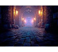 BELECO 2.5x1.8m Tissu Effrayant catacombes médiévales Photographie Toile de Fond Donjon sans Fin avec des Torches château Ancien Grotte du Dragon mystérieux Cauchemar Halloween Fond