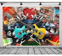 BELECO 2.5x1.8m Toile de Fond en Tissu pour Guitare Rock and Roll, Graffiti, Mur de Briques, Photographie Musicale, décoration de fête, bannière d'anniversaire des années 80 et 90, séance Photo