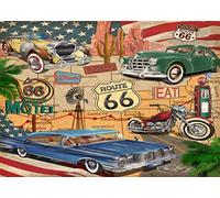 BELECO 2.5x1.8m Toile de Fond en Tissu Vintage sur Le thème de la Route 66,Bande dessinée,Carte routière rétro,Motel,Moto,Voitures Classiques,Route Historique américaine 66,décorations de fête