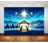 BELECO 2.5x1.8m Toile de Fond Nativité Noël Nuit étoile de Bethléem | Ciel étoilé anges Rois mages et naissance de Jésus fond photo pour fête de Noël religieuse et accessoires photo