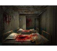 BELECO 2.5x1.8m Toile de Fond sanglante pour Salle d'hôpital d'halloween, Tissu Effrayant pour lit de Malade, éclaboussures de Sang, Meurtre, Crime, décorations de fête Halloween Zombie