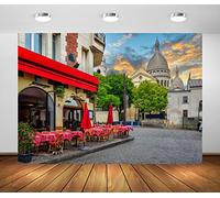 BELECO 2.7x1.8m Toile de Fond en Tissu pour Photographie de café de Rue de Paris, café de Montmartre, Restaurant, cathédrale, France, décoration de fête à thème de Paris, séance Photo de Portrait