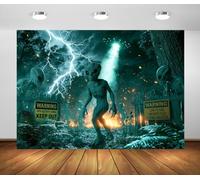 BELECO 2.7x1.8m Toile de Fond Invasion Alien OVNI Sci FI | Soucoupe Volante Alien Éclairs Forêt Orageuse Fond Sci Fi Halloween Décoration de Fête Bannière Photo
