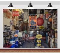 BELECO 3.5x2.5m Tissu Route 66 Station-Service Musée Garage Toile de Fond pour la Photographie Route Historique 66 Arizona, États-Unis Fond Photo Booth Studio Props