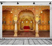 BELECO 3.5x2.5m Toile de Fond en Tissu pour Palais Royal Indien, Salle d'audience privée intérieure à Anup Mahal et trône du Maharaja avec Fond de Photographie de Sculptures en Or