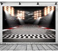 BELECO 3.5x3m Toile de Fond en Tissu pour Course Automobile, Ligne d'arrivée,Piste de Course,Voiture de Course,Circuit de Course Automobile,Champion de Sport,décorations de fête d'anniversaire