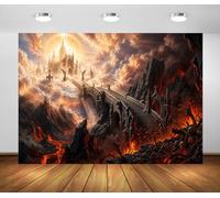 BELECO 3.6x2.5m Toile de Fond Ciel Enfer Ange Diable | Ciel Enfer Escalier Château Gothique Lave Toile de Fond pour Décorations de Fête Banderole Accessoires de Studio