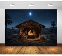 BELECO 3.6x2.5m Toile de Fond Nativité étable et crèche de Noël | Étoile de Nativité de nuit Marie Joseph et naissance de Jésus fond photo pour fête de Noël religieuse et photos