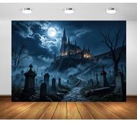 BELECO 3.6x3m Toile De Fond Château Hanté Cimetière Halloween | Cimetière Au Clair De Lune Forteresse Gothique Escalier Toile De Fond Halloween Décoration Photo