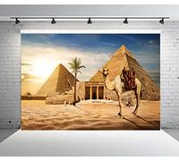 BELECO 3x2.5m Pyramides égyptiennes Tissu Photographie Fond Pyramides d'egypte Antique Fond de Chameau scène du désert de Gizeh Coucher de Soleil Ciel Paysage Egypte Fournitures de fête