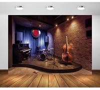 BELECO 3x2.5m Tissu Moderne Jazz Bar Toile de Fond pour la Photographie Musique Club Toile de Fond Pub Bar Café Intérieur Piano Violoncelle Rock Roll Jazz Blues Musique Scène Concert Fond