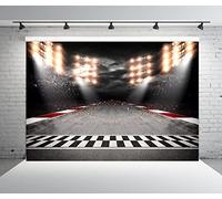 BELECO 3x2.5m Toile de Fond en Tissu pour Course Automobile, Ligne d'arrivée,Piste de Course,Voiture de Course,Circuit de Course Automobile,Champion de Sport,décorations de fête d'anniversaire