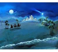 BELECO 3x2.5m Toile de Fond pour scène de la Nativité, Nuit de Noël, étoiles, Sainte Famille et Trois Rois, château du désert, mangeoire, Naissance de Jésus, Toile de Fond pour Photo d'église