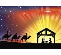 BELECO 3x2m Silhouette de Nativité au Lever Arrière-Plan Photographique | Scène Sacrée au Soleil Fond Tissu Décorations Église Nativité Bannière Famille Enfants Photo Booth Props Personnalisable