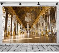 BELECO 3x2m Tissu Château Royal de Versailles Toile de Fond La Galerie des Glaces France Miroir Galerie Toile de Fond Lustre de Luxe Sculpture Plafond Mural Anniversaire Mariage Photoshoot