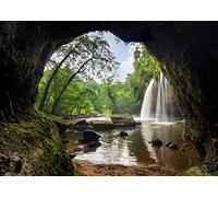 BELECO 3x2m Tissu Forêt Tropicale Cascade Toile de Fond Montagne Grotte Cascades Arbres Verts Lac Nature Fond d'écran Voyage en Plein air Aventure Randonnée Camping Séance Photo