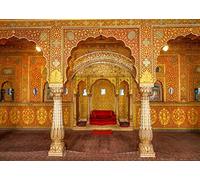 BELECO 3x2m Toile de Fond en Tissu pour Palais Royal Indien, Salle d'audience privée intérieure à Anup Mahal et trône du Maharaja avec Fond de Photographie de Sculptures en Or