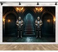 BELECO 4.6x3m Toile de Fond Château Gothique Médiéval Sombre | Prison Donjon Ancienne Statues Chevaliers Arche Pierre Porte Fer Torches Fond Horreur Halloween Toile De Fond