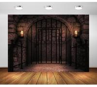 BELECO 4.6x3m Toile Fond Donjon-Médiéval | Château gothique sombre, Cellule de prison, Porte de fer, Bougies fond, Fête thème Prison médiévale, Halloween fond
