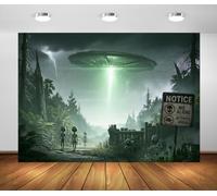 BELECO 5.2x3m Toile de Fond OVNI Sci FI Invasion Alien | Soucoupe Volante Aliens Zone Interdite Nuit Orageuse Fond Halloween Sci Fi Décoration de Fête Bannière Photo