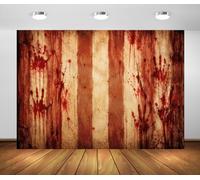 BELECO 6x3m Toile de Fond Mur Sanglant Rayures Hantées | Empreintes de Sang Mur Rayé Rouge Blanc Vintage Fond Horreur Halloween Décoration de Fête Meurtre Photo