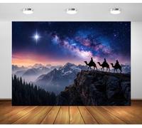 BELECO 6x3m Toile de Fond scène de Nativité étoile de Bethléem | Rois mages chameau montagnes et ciel étoilé fond photo pour décoration religieuse de Noël église et photos