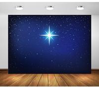 BELECO Toile de Fond en Tissu 2.5x1.8m - Ciel Étoilé Bleu, Crèche de Noël, Étoile de Bethléem, Naissance de Jésus, Fond Religieux, Église Chrétienne, Décoration Photo