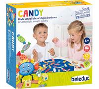 Beleduc - Jeu pour enfants Candy Trouvez les Bonbons - 41 bonbons bois, 3 dés, 1-8 joueurs