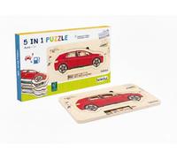 Beleduc Puzzle de couches de voiture, puzzle éducatif en bois avec 5 couches - Jouet de motricité à partir de 4 ans - Puzzle Montessori éducatif pour enfants - Construction de véhicule - Apprentissage