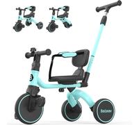 BELEEV 5 en 1 Tricycle Bébé Évolutif Partir 1 an avec Barre Poussée | Draisienne Evolutive avec Pédales, Siège Réglable, Ceinture de Sécurité, Dossier et Cloche pour Garçons et Filles de 1 a 3 An