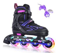 BELEEV Rollers en Ligne pour Enfant 4 Tailles Ajustable, Patins à roulettes avec Lacets et Roues LED Lumineuses, Cadeau pour Débutants Filles, Garçons et Femmes Adolescents et Adultes - Purple M