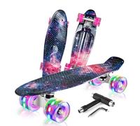 BELEEV Skateboard Complet Mini Cruiser pour Enfants 56cm, LED Roues