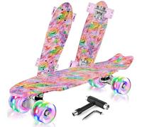BELEEV Skateboard Complet Mini Cruiser pour Enfants 56cm, LED Roues