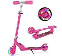 BELEEV Trottinette pour Enfants avec Support, Pliable à 2 Roues LED PU, 3 Réglables en Hauteur, pour Filles et Garçons (Hot Pink)