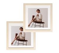 Belegao Cadres Photo 20x20 cm Moderne Collage Décoration en MDF avec vitre en Acrylique Composite Massif Convient pour Table ou Fixation Murale, Lot de 2, couleur originale du bois