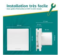 BELEN Extracteur d’air ponctuel - Neoventil - H-V1 Détection humidité avec minuterie - Blanc - 100mm