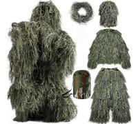 Beler Ensemble de Camouflage Ghillie, Costume de Camouflage 3D en 5 Pièces, Déguisement de Chasse et de Forêt, Taille M/L (Vert Forêt)