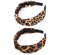 Belerry Lot de 2 bandeaux à imprimé léopard, bandeau turban large et vintage pour femme, bandeau noué en satin doux pour femme et fille