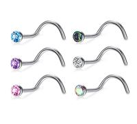 BelezaDosas Lot de 6 piercings de nez en titane G23 18 g 20 g 2 mm 2,5 mm 3 mm Bijoux de piercing pour peaux sensibles, Small, Titane, oxyde de zirconium, Zircone cubique