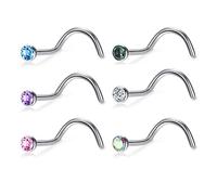BelezaDosas Lot de 6 piercings de nez en titane G23 18 g 20 g 2 mm 2,5 mm 3 mm Bijoux de piercing pour peaux sensibles, Small, Métal, Zircone cubique