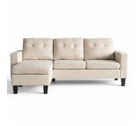 Concept Usine – Canapé d'angle 3 places Belfast – Méridienne, tissu aspect lin déhoussable beige