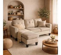 Concept Usine – Canapé d'angle 3 places Belfast – Méridienne, tissu aspect lin déhoussable beige